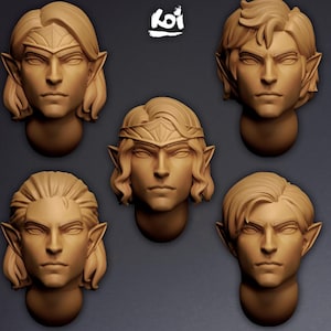 Justicar - 5 Miniature Heads | 42mm | Wargaming | kit bash | Bits | Fantasy | Space | 32mm | Stylized | Anime | Elf | Elves | Lords |