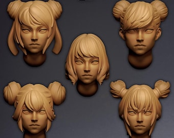 Flame Dancers - Cabezas en miniatura / 42 mm / Wargaming / Kitbashing / Bits / Fantasía / Espacio / Hermanas / 32 mm / Estilizadas / Anime / Chica / Adept