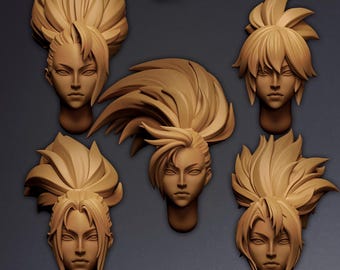 Jade Lotus - Cabezas en miniatura / 42 mm / Wargaming / Kitbashing / Bits / Fantasía / Espacio / Hermanas / 32 mm / Estilizadas / Anime / Chicas / Adept