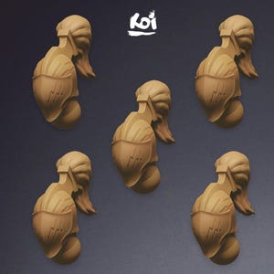 Heralds of the Storm - 5 Miniatures heads T.4 | 42mm | 32mm | Tabletop | Wargaming | Space | Conversion | kit bashing | Knights | Helmets