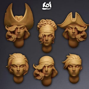 Canallas - 6 cabezas en miniatura / 42 mm / Wargaming / kit bash / Piezas / Fantasía / Espacio / Hermanas / 32 mm / Estilizado / Anime / Chica / Pirata