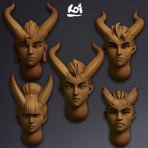 Demonkin  - 5 Miniature heads | 42mm | 32mm | Slaan | Tabletop | Wargaming | Sisters | Conversion | kitbash | Oni | Helmets | Demon |