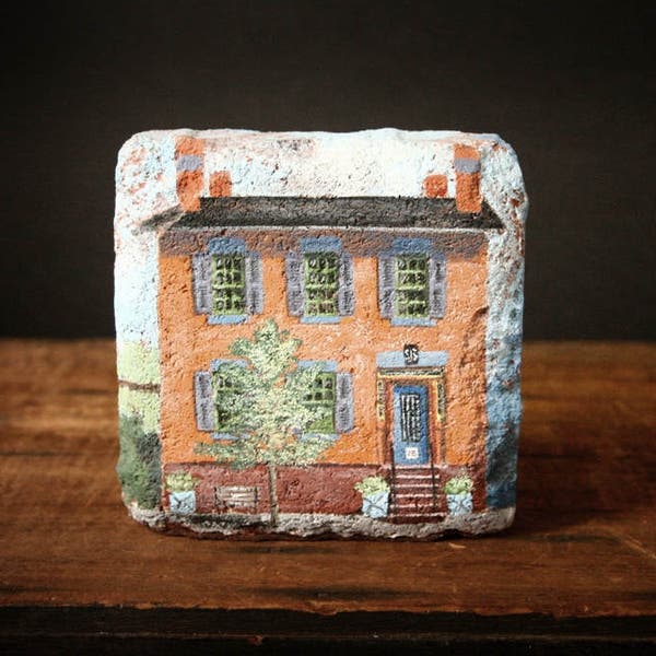 Brick house, Pittsford, NY painting on brick Maribel Maxon, 25 S. Main St. Pittsford, Brick bookend