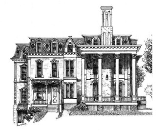 Saratoga Springs, Franklin Square ink drawing poster