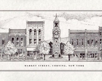 Print of Market Street, Corning NY Maribel R. Maxon