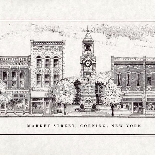 Print of Market Street, Corning NY Maribel R. Maxon