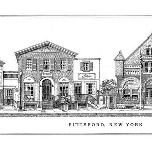 Pittsford, New York, Main Street, ink drawing print