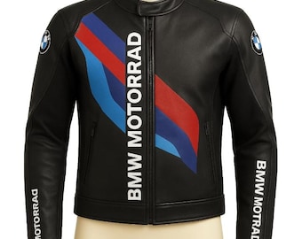 Men BMW Motorrad Heritage Twin Stripes Leather Motorcycle Jacket