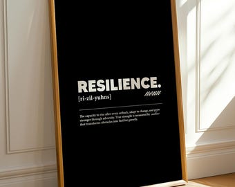 Resilience Motivational Poster | Inspirational Quote Wall Art | Black and White Gym Office Decor | Minimal Mindset Print, Physical Poster