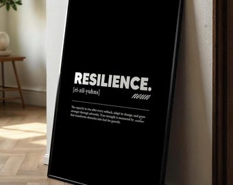 Resilience Definition Poster | Motivational Wall Art, Inspirational Quote Print, Gym and Office Decor, Black and White Digital Download
