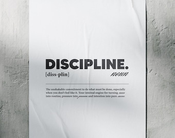 Discipline Definition Poster, Motivational Wall Art, Self Discipline Quote, Productivity Print, Gym Office Decor, Minimal Digital Download