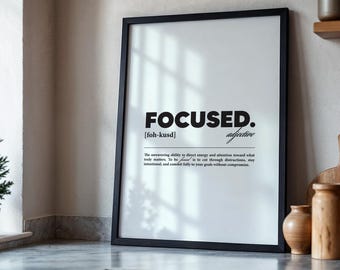 Focused Digital Download Poster | Discipline and Success Quote Wall Art, White Minimal Motivational Print for Office, Gym, or Home Workspace