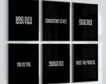 Inspirational Quote Poster Set of 6 | Printable Digital Wall Art Bundle | Minimalist Motivational Prints for Office, Gym, Study, Home Decor