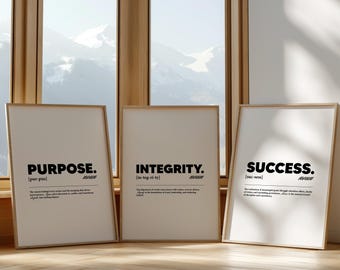 Motivational Poster Bundle | Purpose, Integrity, Success Definition Posters | 3 Printable Digital Downloads for Office, Gym, or Home Decor