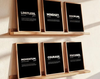 Motivational Poster Bundle | 6 Printable Quote Wall Art | Digital Inspirational Prints for Home Office, Gym, or Workspace Decor