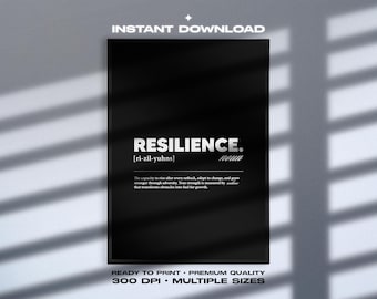 Resilience Wall Art | Minimalist Motivational Poster, Inspirational Quote Print, Black, White Digital Download for Office, Gym, Home Decor
