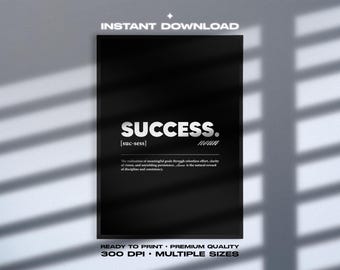 Success Wall Art | Minimalist Motivational Poster, Inspirational Quote Print, Black and White Digital Download for Office, Gym, Home Decor