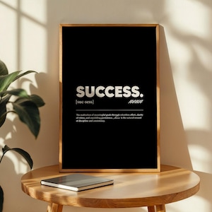 Success Motivational Poster | Inspirational Quote Wall Art | Black and White Gym Office Decor | Minimal Mindset Print, Physical Poster
