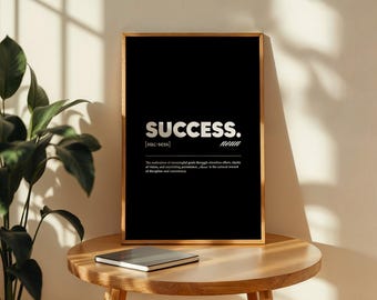 Success Motivational Poster | Inspirational Quote Wall Art | Black and White Gym Office Decor | Minimal Mindset Print, Physical Poster