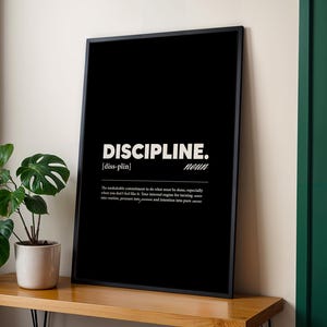 Discipline Motivational Poster | Success Quote Wall Art Print | Black and White Gym Office Decor | Minimal Mindset Poster, Physical Print