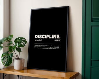 Discipline Motivational Poster | Success Quote Wall Art Print | Black and White Gym Office Decor | Minimal Mindset Poster, Physical Print