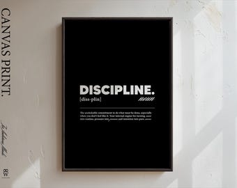 Impresión en lienzo, arte motivacional de disciplina para la concentración y el autodominio, decoración de pared en blanco y negro, obra de arte mate estirada, ejecución diaria,