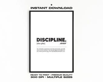 Discipline Wall Art, Motivational Poster, Focus Quote Print, Gym Wall Decor, Minimal Black and White, Printable Digital Download