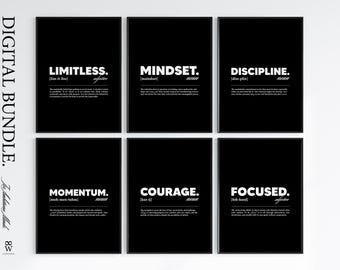 Inspirational Wall Art Bundle | Motivational Quote Posters | Printable Black and White Home Office & Gym Decor | Digital Download Set of 6