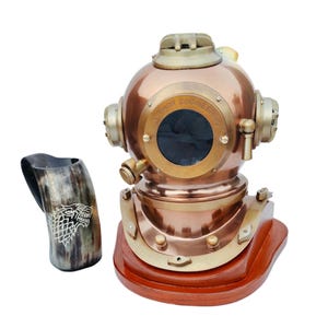 Marine Divers Diving Helmet | Scuba Deep Sea Anchor Helmet with Base | Nautical Decor