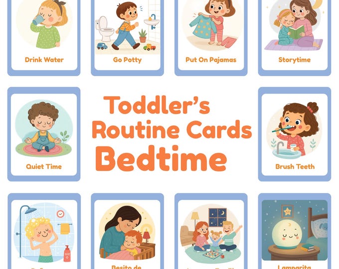 Bedtime Routine Cards for Toddlers | Bilingual English Spanish Visual ...