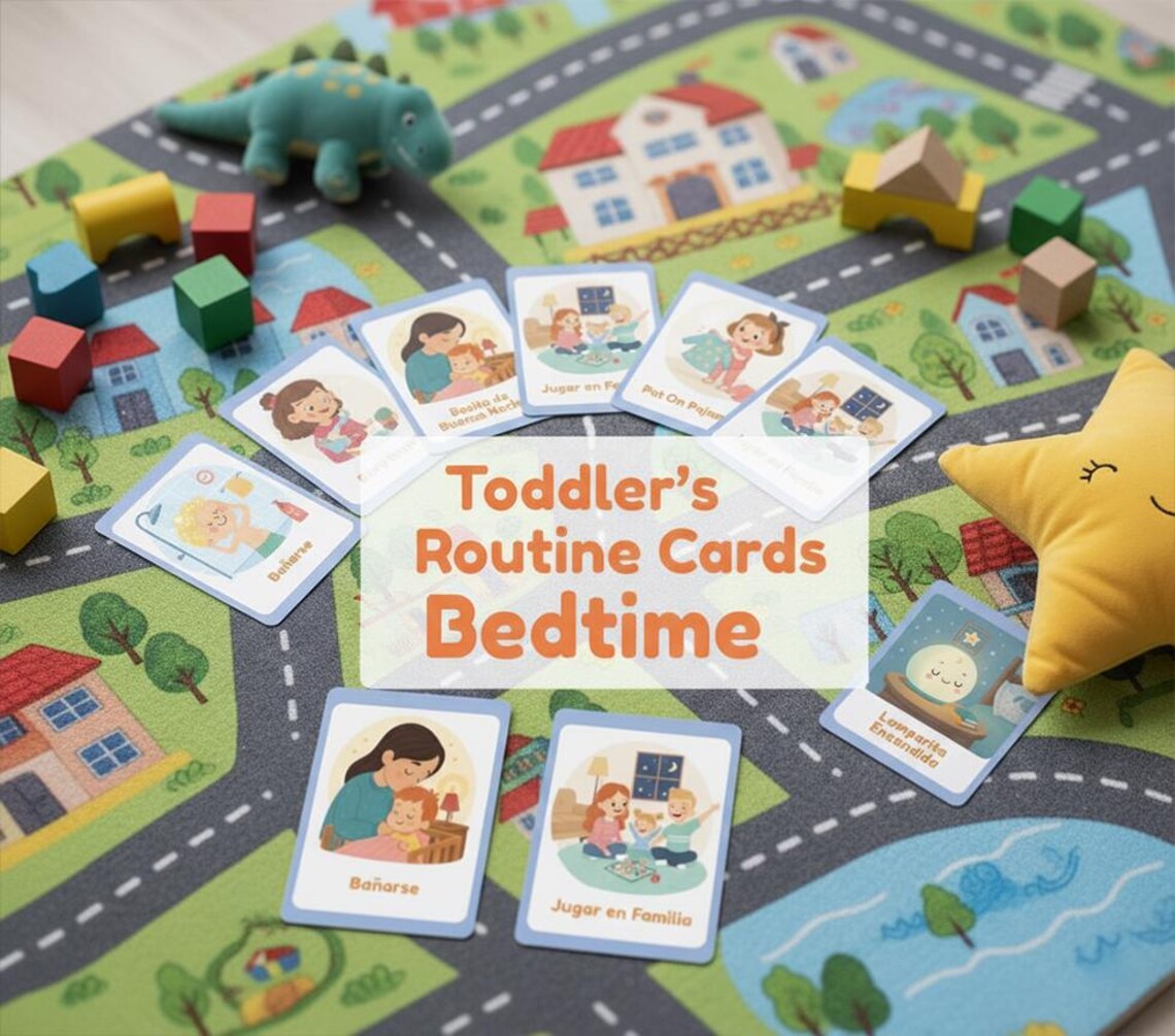 Bedtime Routine Cards for Toddlers | Bilingual English Spanish Visual ...