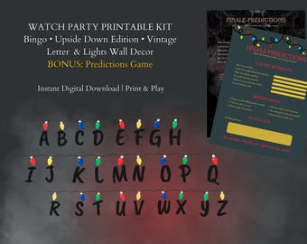 Finale Stranger Watch Party Bingo + Bonus Predictions Game, 80s Watch Party, Letter Wall Lights Kit, Prediction Game (Digital Download)
