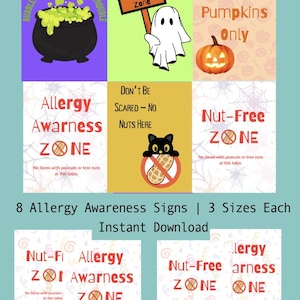 Nut-Free Zone Allergy Awareness Posters: Halloween & Classroom Safety (Printable Digital Download)