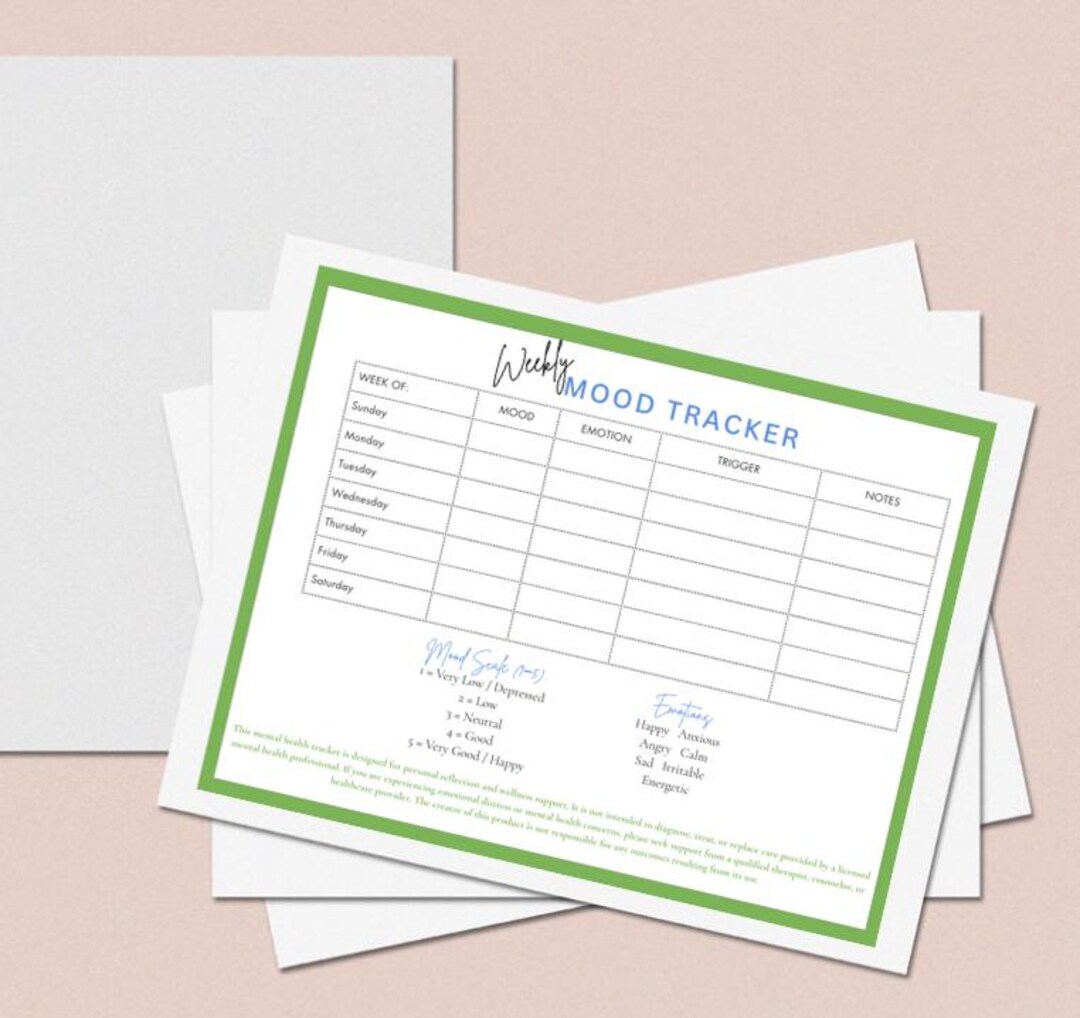 Mood Tracker Printable PDF – Daily Mental Health Log for Self-care ...