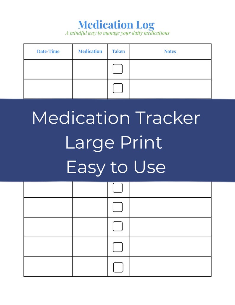 Large Print Medication Tracker: Health Planner (letter Size PDF ...