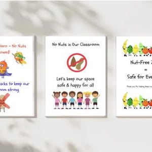 Kid-Friendly Nut-Free Classroom Poster Bundle – 3 Allergy Awareness Designs | Printable Signs (A4, 8.5x11, 11x14, 18x24)