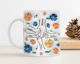 Personalized 3D Inflated Effect Mug, Mothers Day Gift For Grandma, Nana Gift, Custom Grandkids Names Mug, Inflated Effect Printed Mug