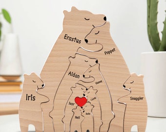 Gift for Parents, 2024 Wooden Bears Family Puzzle, 3Animal Puzzle, DIY Art Puzzle, Laser Engraved, Wooden Bear Family Puzzle, Animal Family