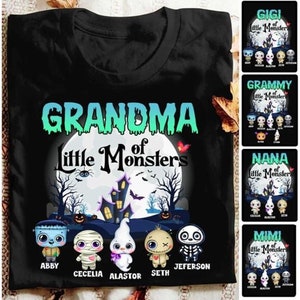 Personalized Grandma Halloween Shirt, Custom Grandma Little Of Monsters Cute Halloween, Gift For Mimi, Nana, Gigi, Halloween Gift, Ghost Tee image 1