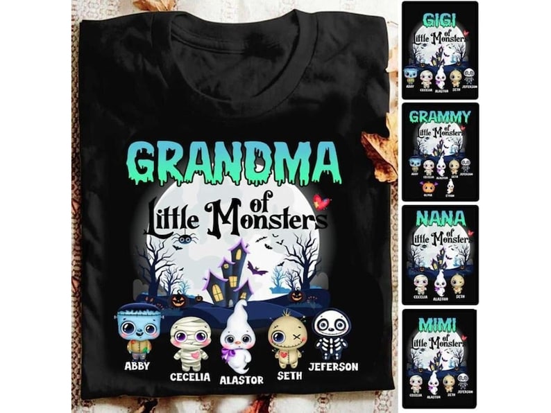 Personalized Grandma Halloween Shirt, Custom Grandma Little Of Monsters Cute Halloween, Gift For Mimi, Nana, Gigi, Halloween Gift, Ghost Tee image 1