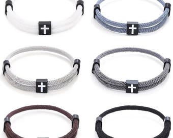 Braided Cross Bracelet for Men Women Christian Adjustable Rope Jesus Bracelets with Metal Knot Christian Baptism Gifts