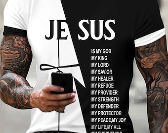 Men'S Jesus Letters Pattern Fashion T-Shirts Short Sleeve 3D Printed Street Summer T Shirt 6Xl Large Size Loose Casual Tops