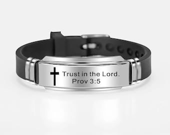 Cross Jesus Scripture Quote Bracelet Christian Bible Verse Stainless Steel Bracelets Silicone Wristband