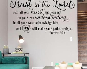 Scripture“Trust in the Lord With All Your Heart”Art Wall Stickers for Kids Room Bedroom Nursery Home Decoration Wall Decal