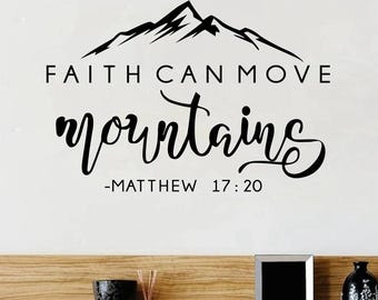 Faith Can Move Mountains Bible Verse Quote Decals Matthew 17:20 Vinyl Wall Sticker Christian Wall Decor for Home Car Laptop