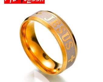 Memolissa Religious Christian Midi Ring Stainless Steel Jesus Cross Ring God Save Us Amulet Ring For Men 8Mm
