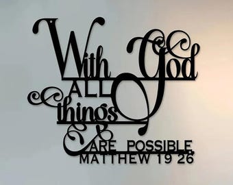 Inspirational 'with God, Anything Is Possible' Metal Wall Art - Biblical Quote by Matthew 19:26, Perfect for Home, Living Room