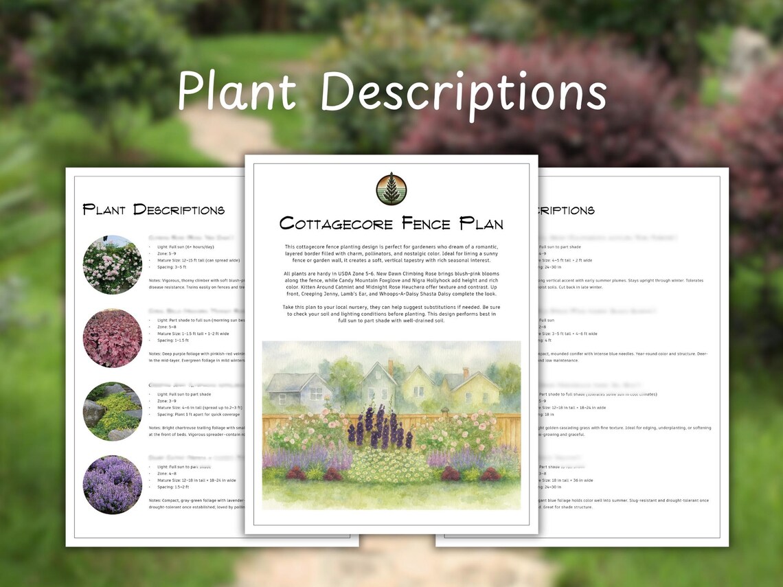 Cottage Garden Fence Plan: USDA Zone 6 Perennials (PDF Downloadable ...