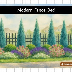 Modern Fence Bed Garden Design | Pre-Made Garden Plans | Landscape Design | Printable Garden Plans