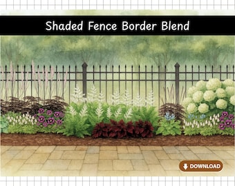 Plano de jardín con cerca sombreada: Diseño de planta perenne de bosque (Descargar PDF)